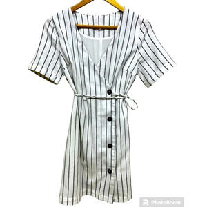 Bohme White & Navy Stripe Wrap Dress